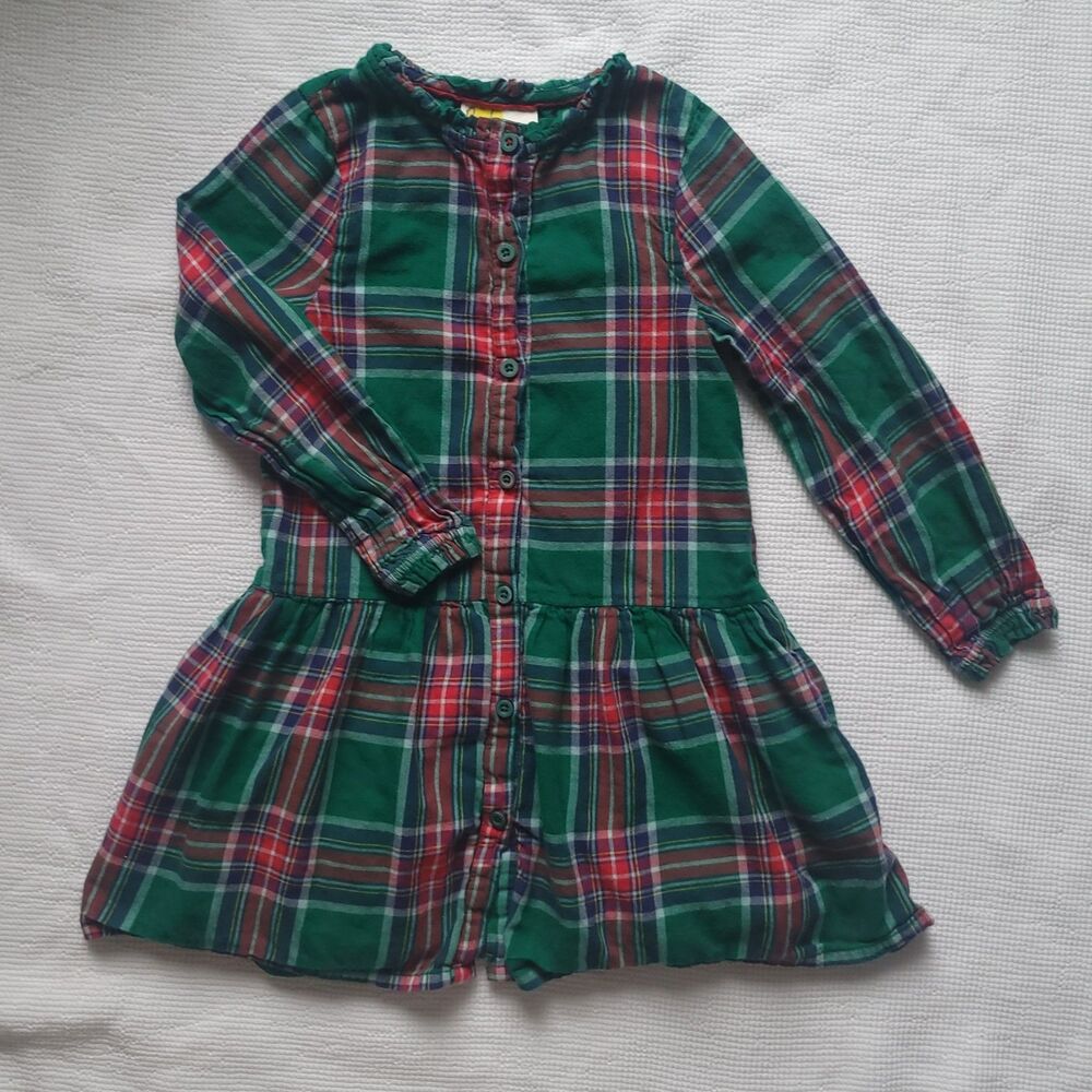 BODEN Girls Green & Red Flannel Dress Size 6-7Y Long Sleeve 100% Cotton Lined